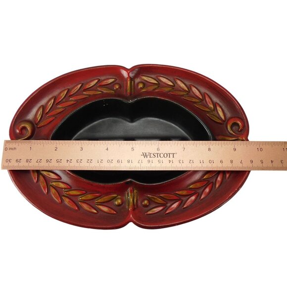 Vintage 1970s USA Mid Century Heager Red AshTray Wheat Leaf Baroque Crest 1068 - Picture 9 of 10